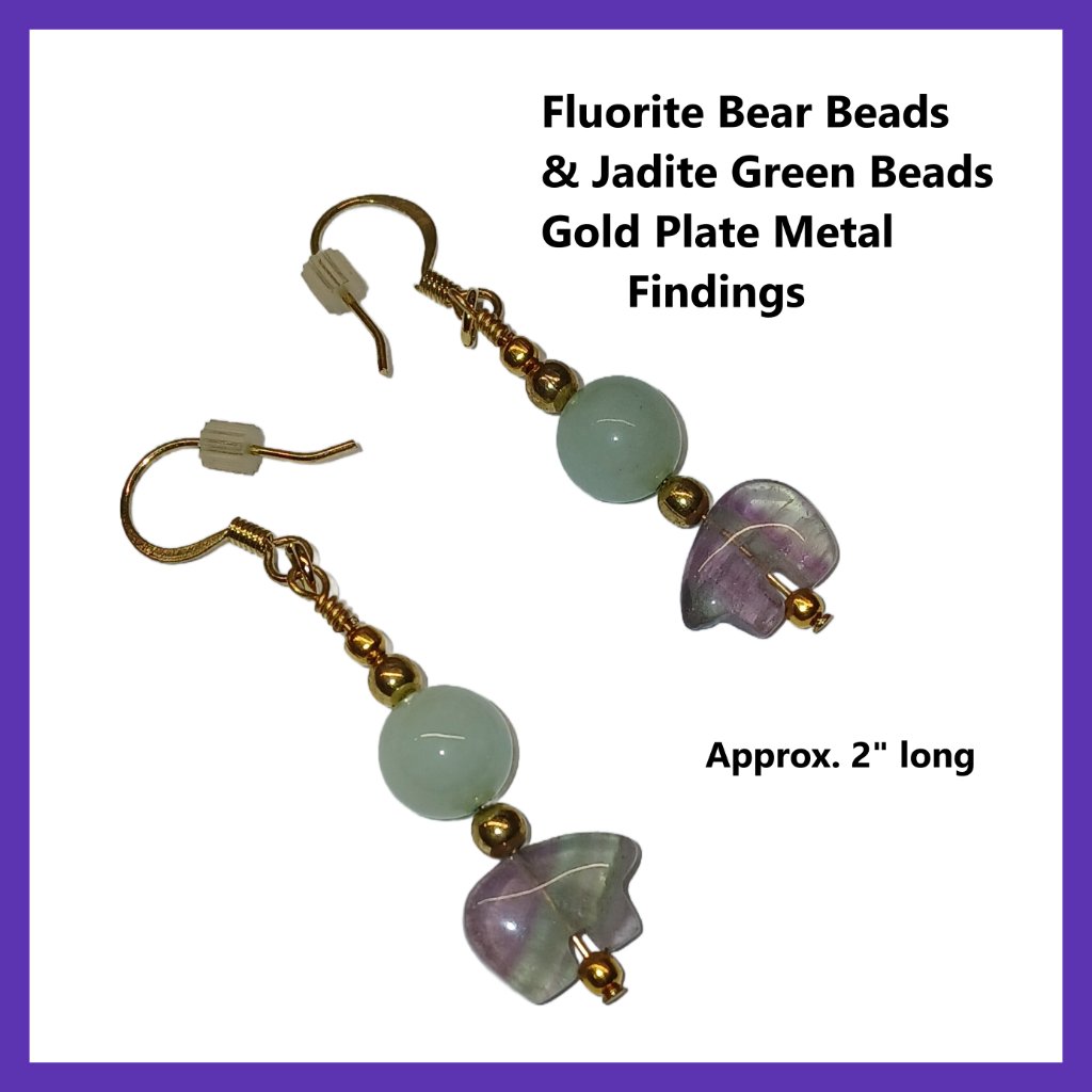 Fluroite Stone Bear Shape And Jadeite Green Earrings 22$